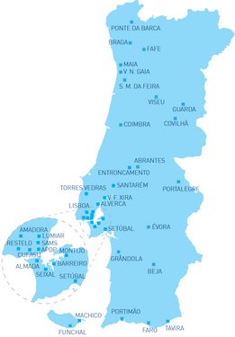 Mapa svih NephroCare centara za dijalizu u Portugaliji